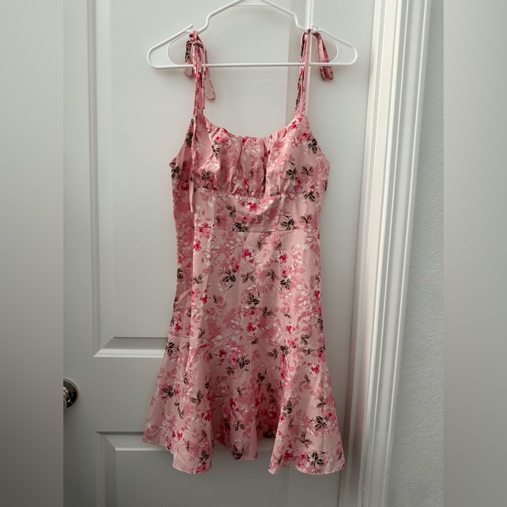 Shein - floral pink tie strap mini dress - size Medium
